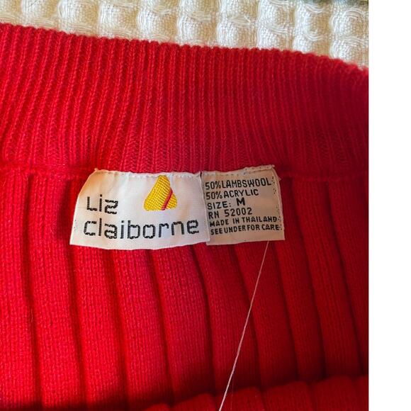 VTG Liz Claiborne Grandma Labs Wool Blend Red Ribbed Button Up Midi Skirt Medium - Picture 8 of 9
